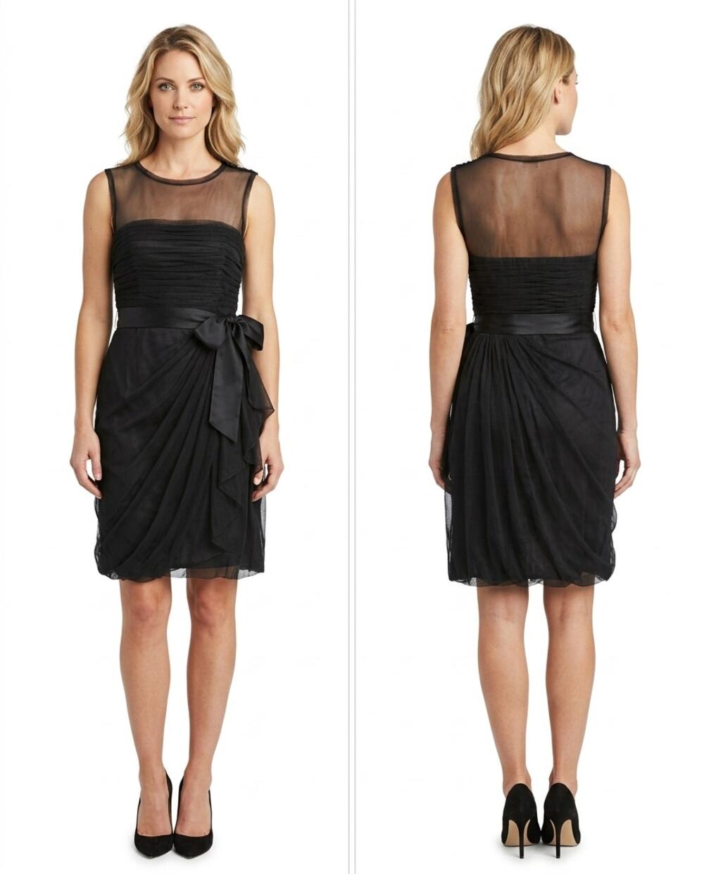 White by Vera Wang Black Ruched Mesh Cocktail Dress Women Size 4